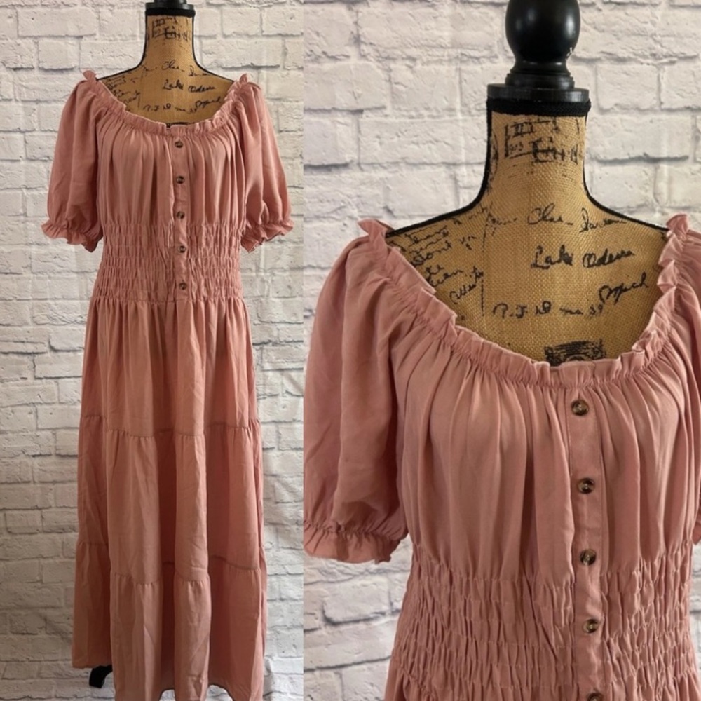 New W/Out Tags Elegant Pink Off-Shoulder Maxi Dress